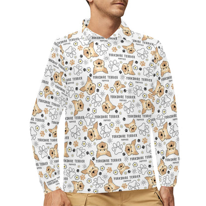 Yorkshire Terriers Print Design LKS308 Long Sleeve Polo Shirt For Men's