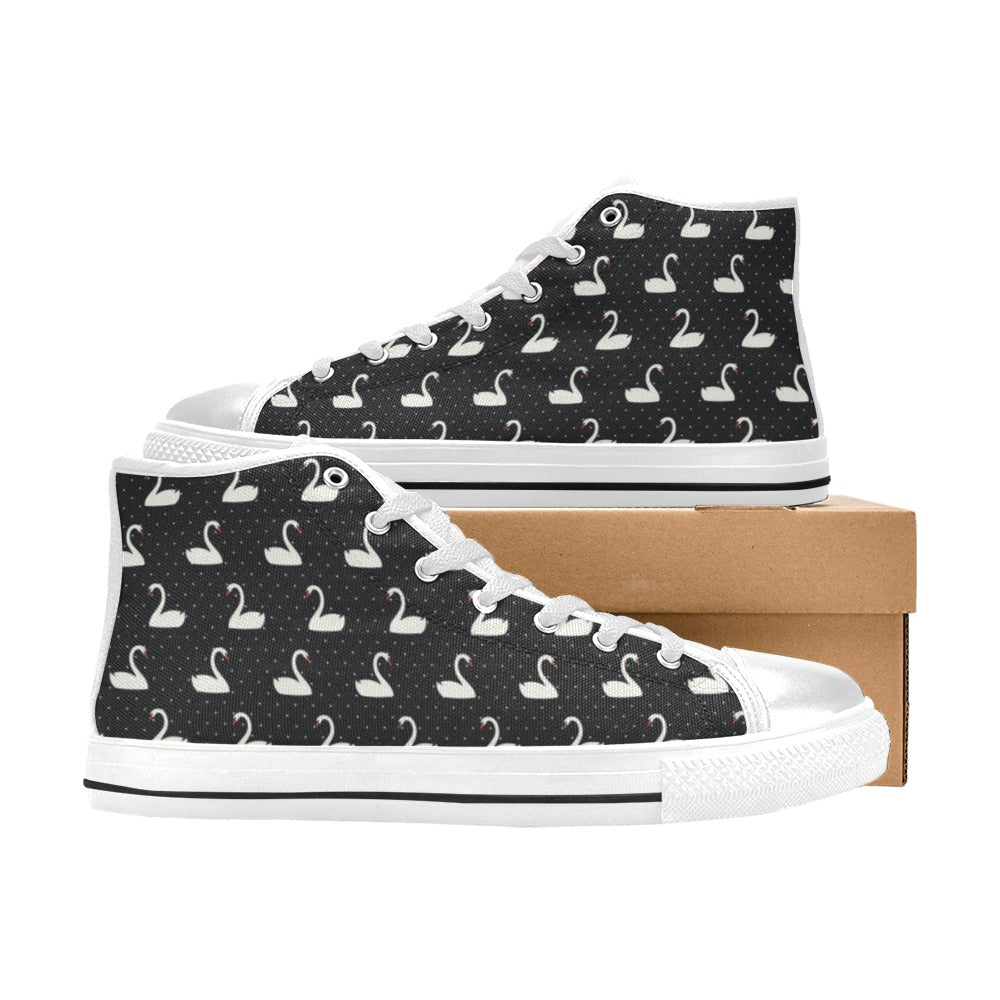 Swan Print Design LKS401 Men's High Top Canvas Shoes