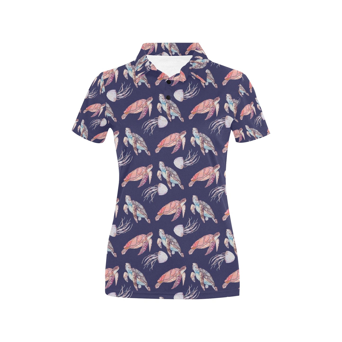 Sea Turtle With Jelly Fish Print Design LKS301 Women's Polo Shirt