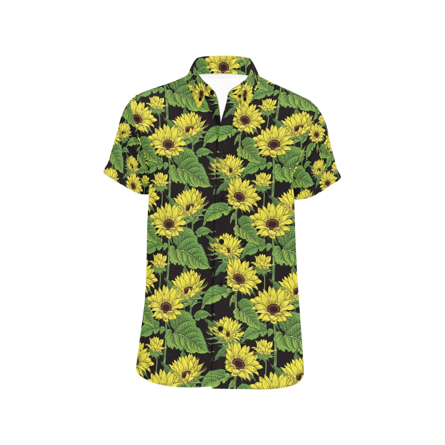 Sunflower Print Design LKS3010 Men Short Sleeve Button Up Shirt