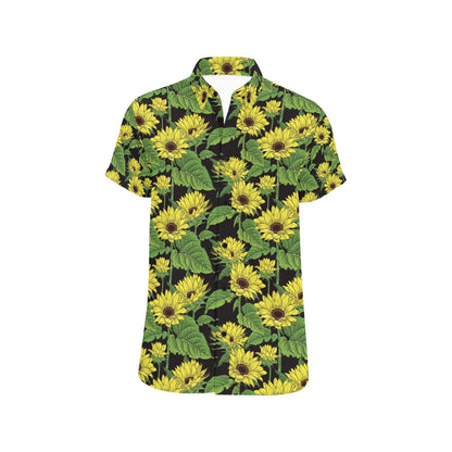 Sunflower Print Design LKS3010 Men Short Sleeve Button Up Shirt