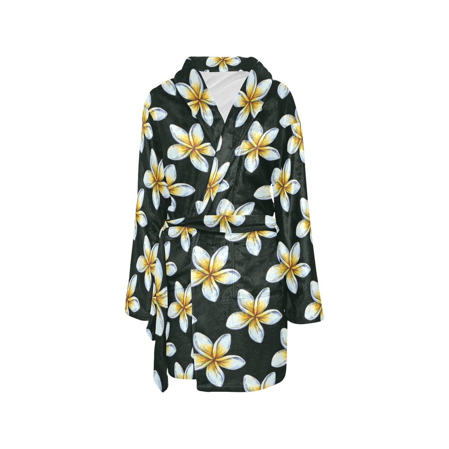 White Plumeria Pattern Print Design PM022 Women's Fleece Robe