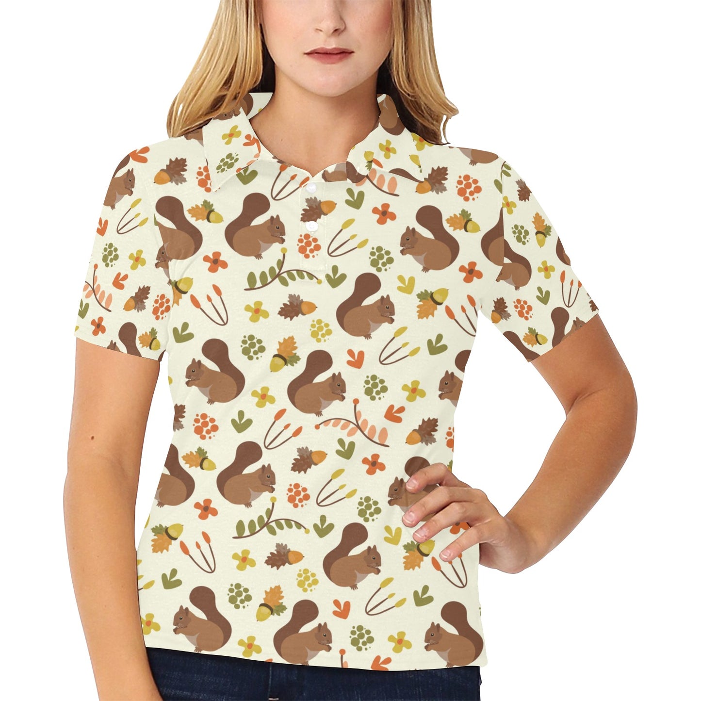 Squirrel Print Design LKS3010 Women's Polo Shirt