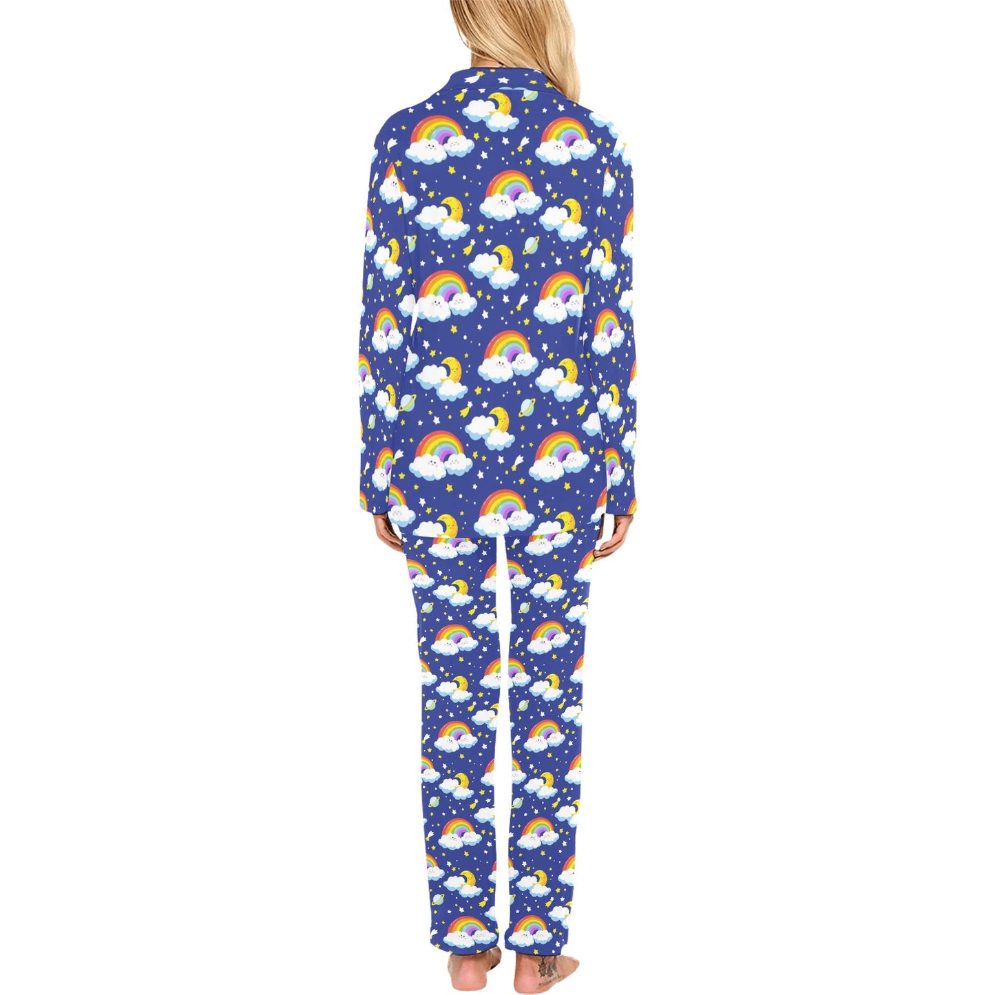 Rainbow Space Design Print Women's Long Pajama Set