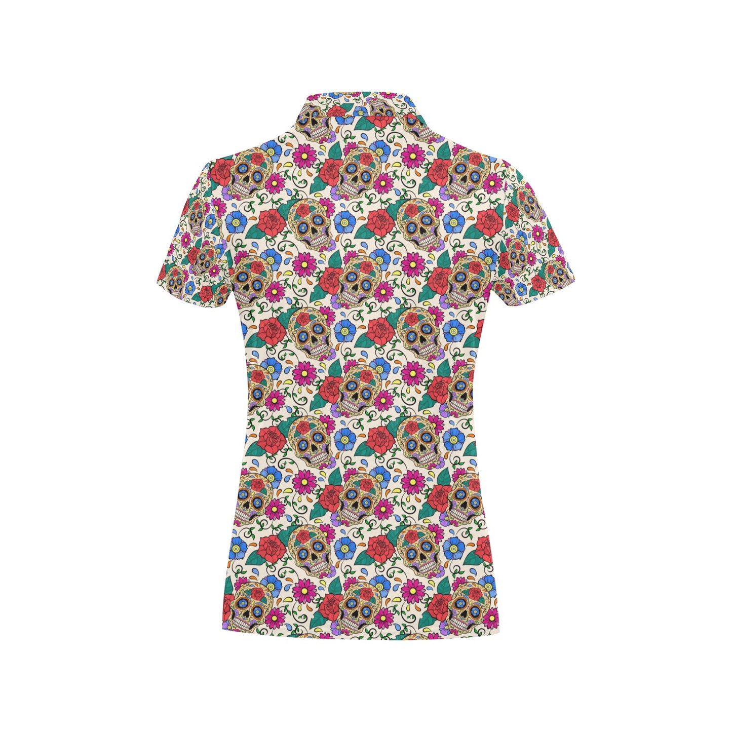 Sugar Skull Colorful Themed Print Women's Polo Shirt