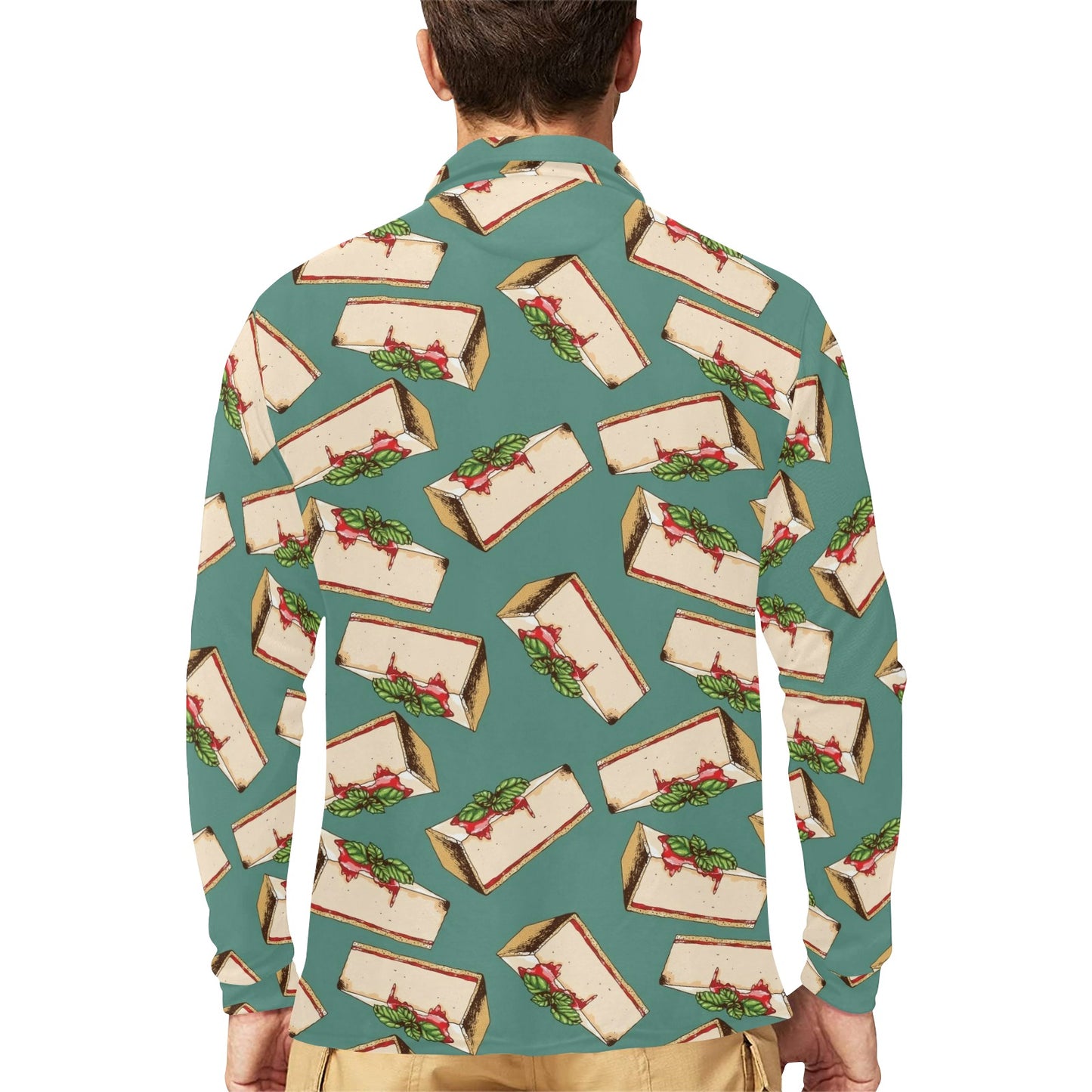 Cheesecake Pattern Print Design CK02 Long Sleeve Polo Shirt For Men's