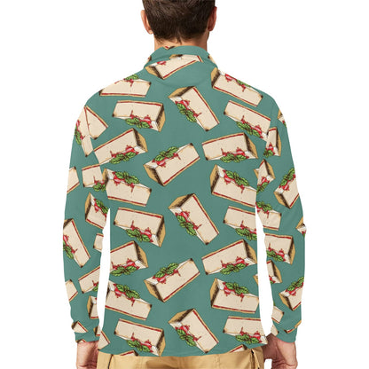 Cheesecake Pattern Print Design CK02 Long Sleeve Polo Shirt For Men's