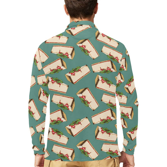 Cheesecake Pattern Print Design CK02 Long Sleeve Polo Shirt For Men's