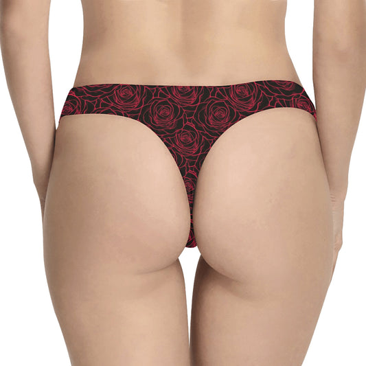 Red Rose Design Print Women's Thongs