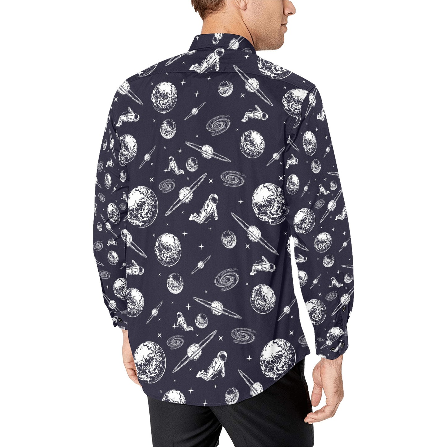 Space Astronaut Print Design LKS302 Men's Long Sleeve Dress Shirt