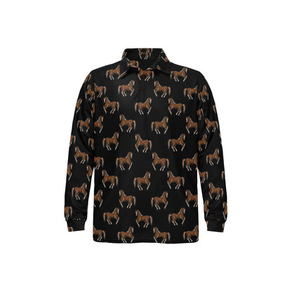 Horse Print Design LKS3010 Long Sleeve Polo Shirt For Men's