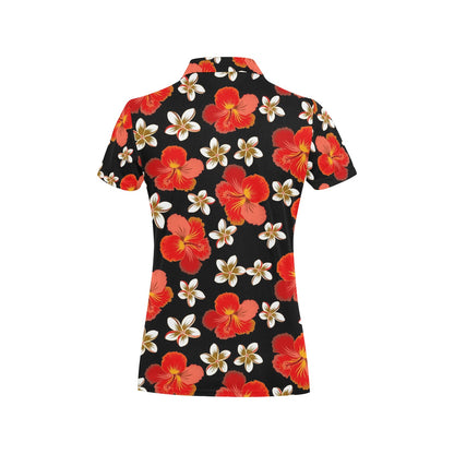 Red Hibiscus Pattern Print Design HB022 Women's Polo Shirt