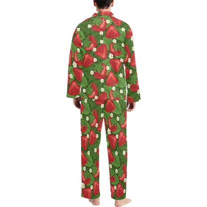 Strawberry Pattern Print Design SB05 Men's Long Pajama Set