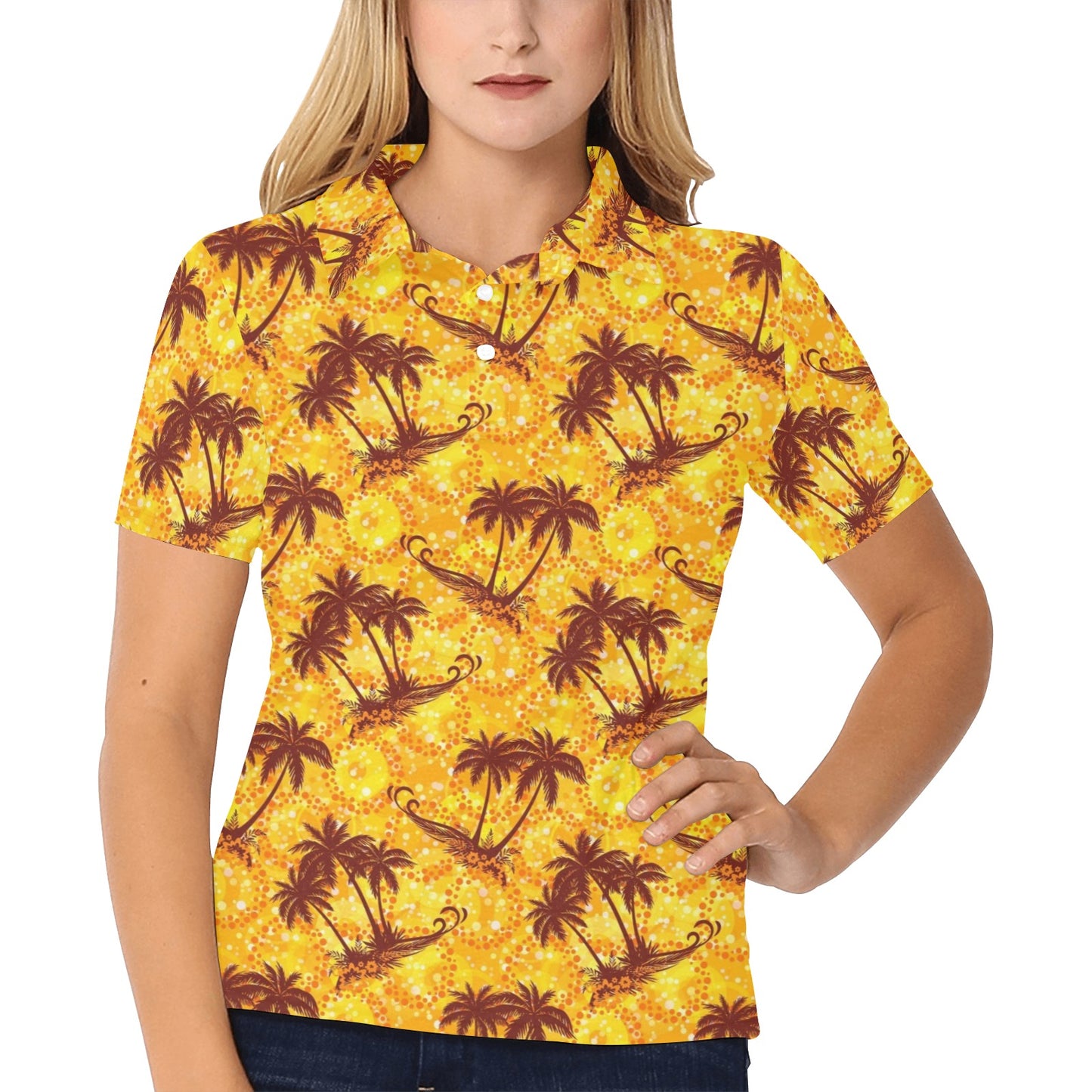Palm Tree Pattern Print Design PT012 Women's Polo Shirt