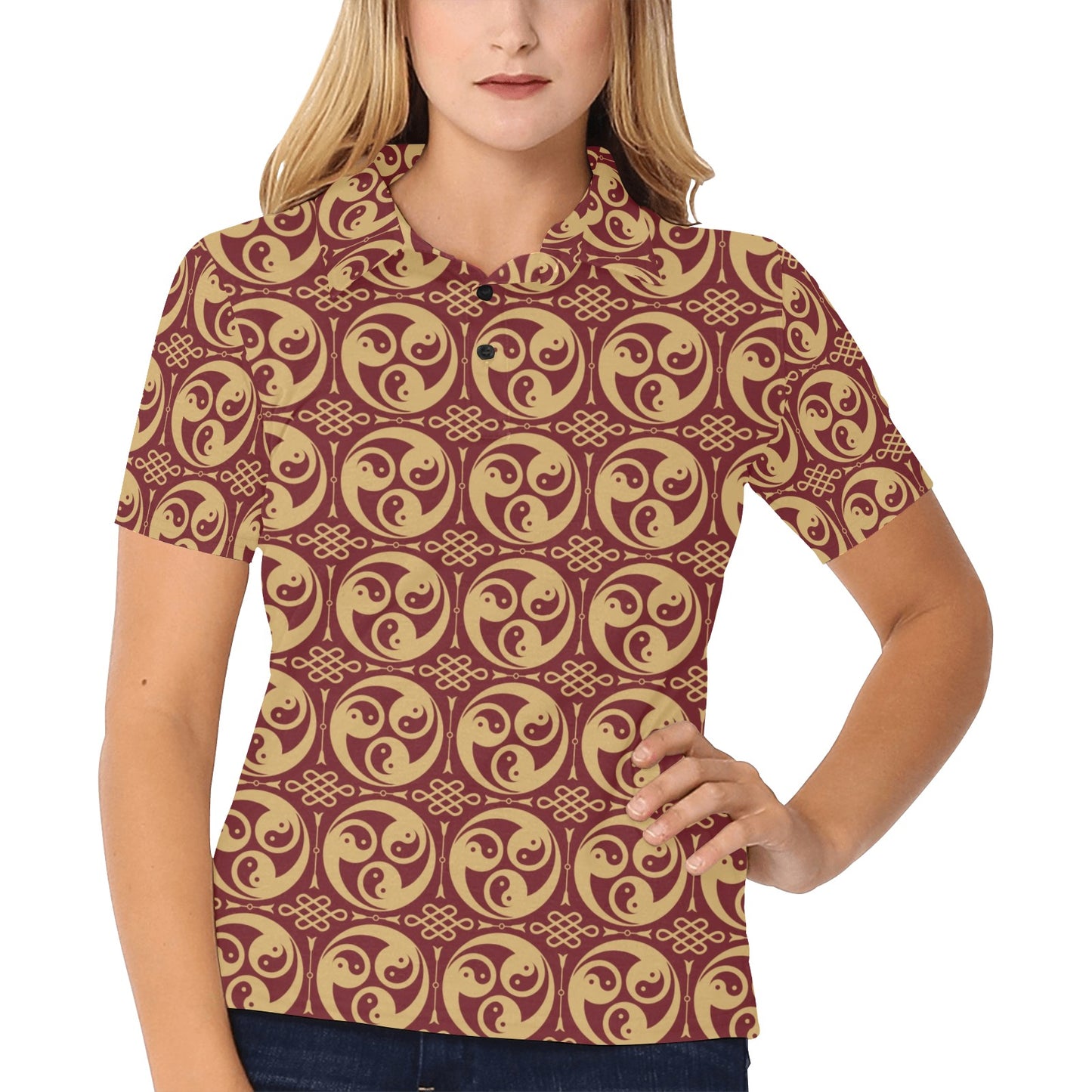 Yin Yang Style Pattern Design Print Women's Polo Shirt