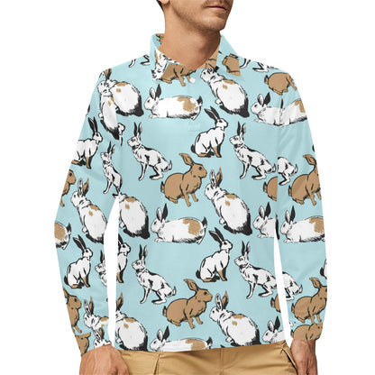 Rabbit Pattern Print Design RB018 Long Sleeve Polo Shirt For Men's