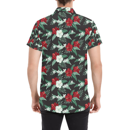 Tropical Flower Print Design LKS303 Men Short Sleeve Button Up Shirt