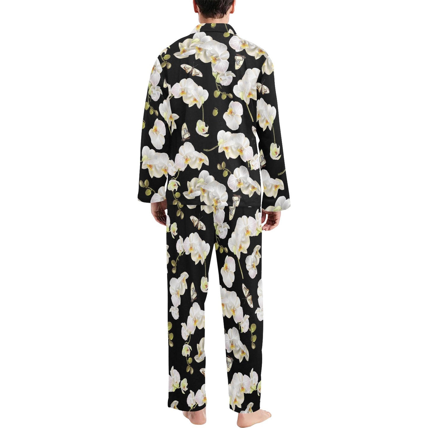 Orchid White Pattern Print Design OR011 Men's Long Pajama Set