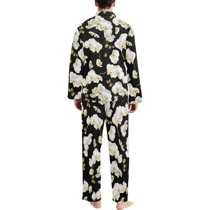 Orchid White Pattern Print Design OR011 Men's Long Pajama Set