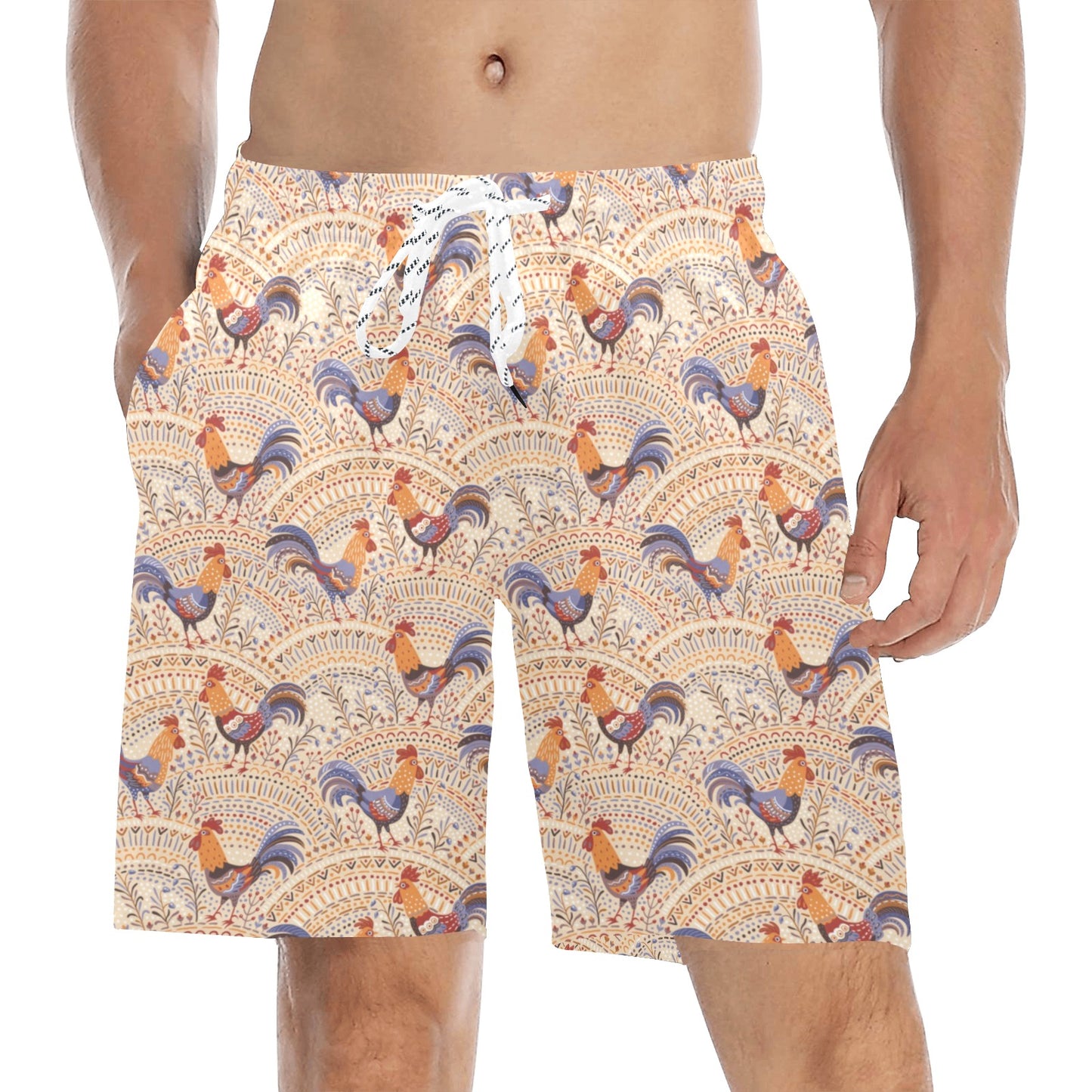 Chicken Boho Style Pattern Men's Swim Trunks Beach Shorts