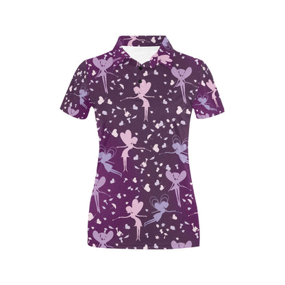 Fairy Pink Print Pattern Women's Polo Shirt