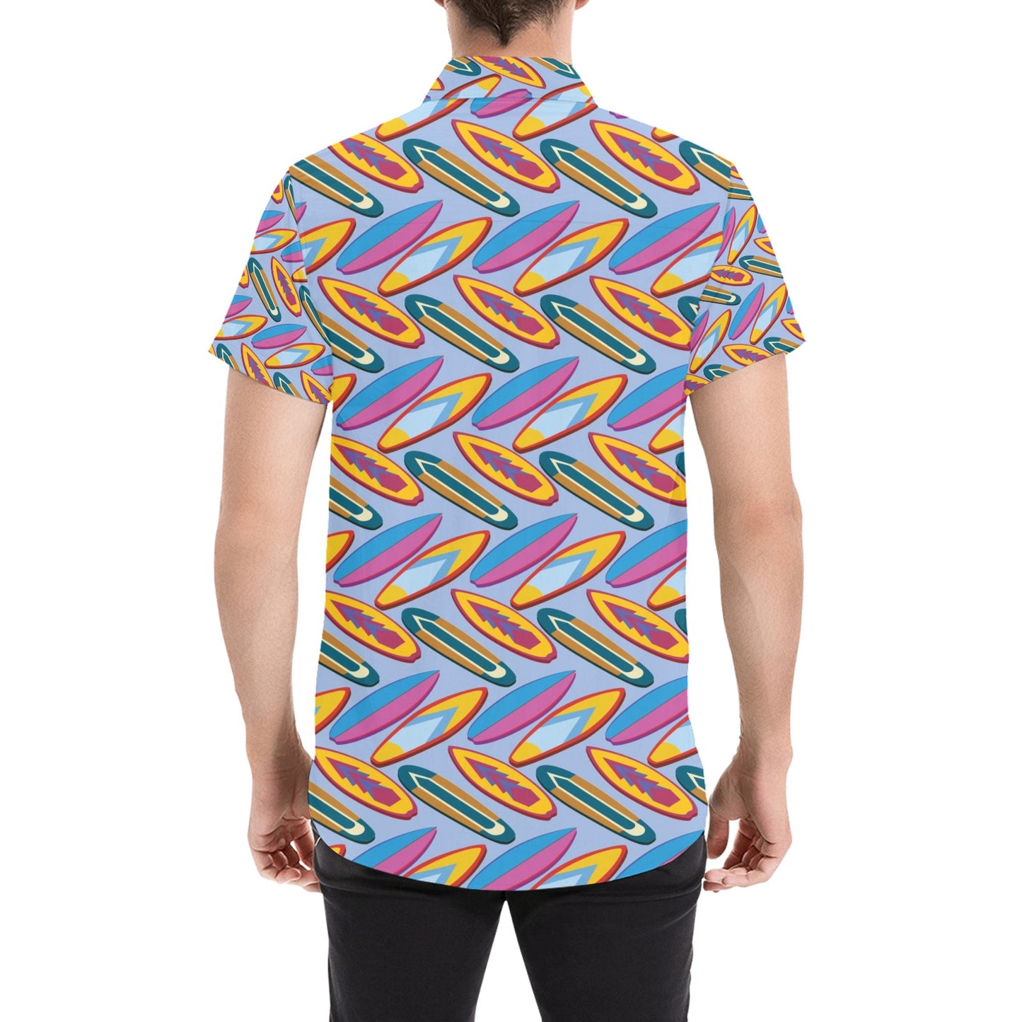 Surfboard Pattern Print Design LKS303 Men Short Sleeve Button Up Shirt