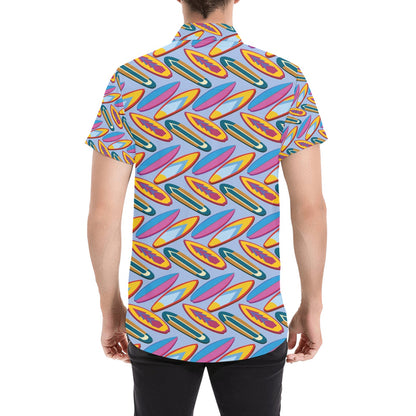 Surfboard Pattern Print Design LKS303 Men Short Sleeve Button Up Shirt