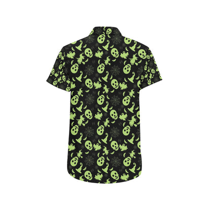 Witch Halloween Print Design LKS306 Men Short Sleeve Button Up Shirt
