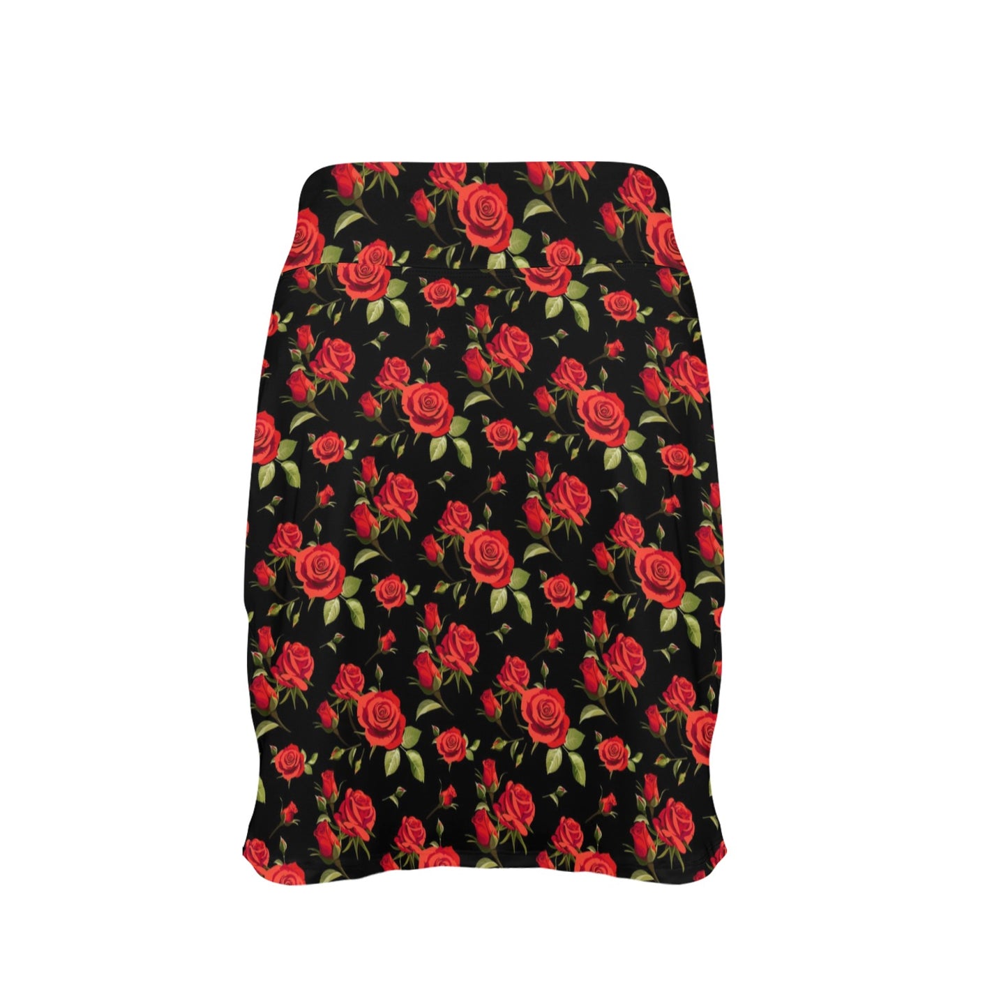 Red Rose Themed Print Women's Golf Skirt with Pocket