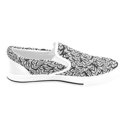 Tribal Pattern Print Design LKS302 White Slip Ons Canvas Women's Shoes