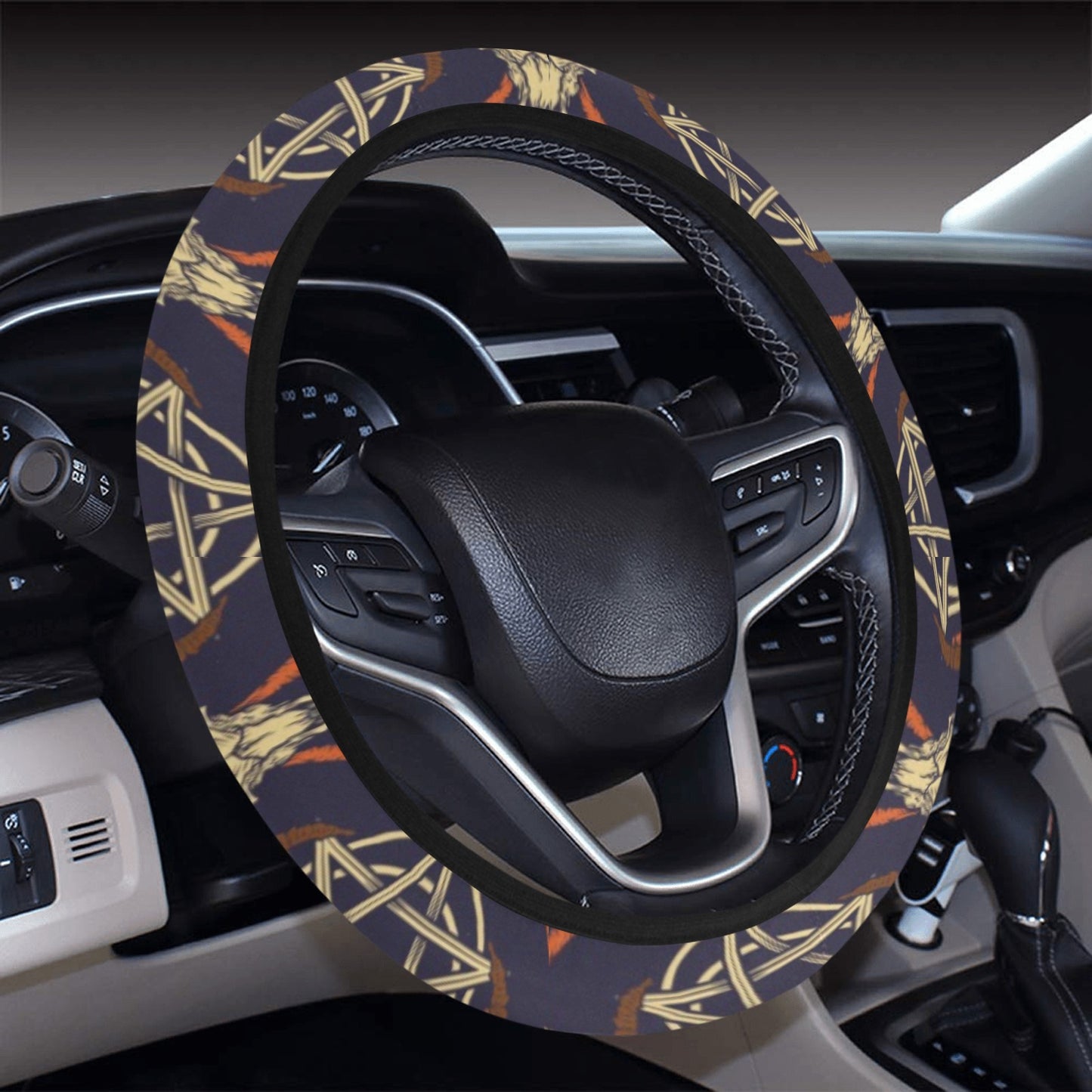 Buffalo Head Print Design LKS403 Steering Wheel Cover with Elastic Edge