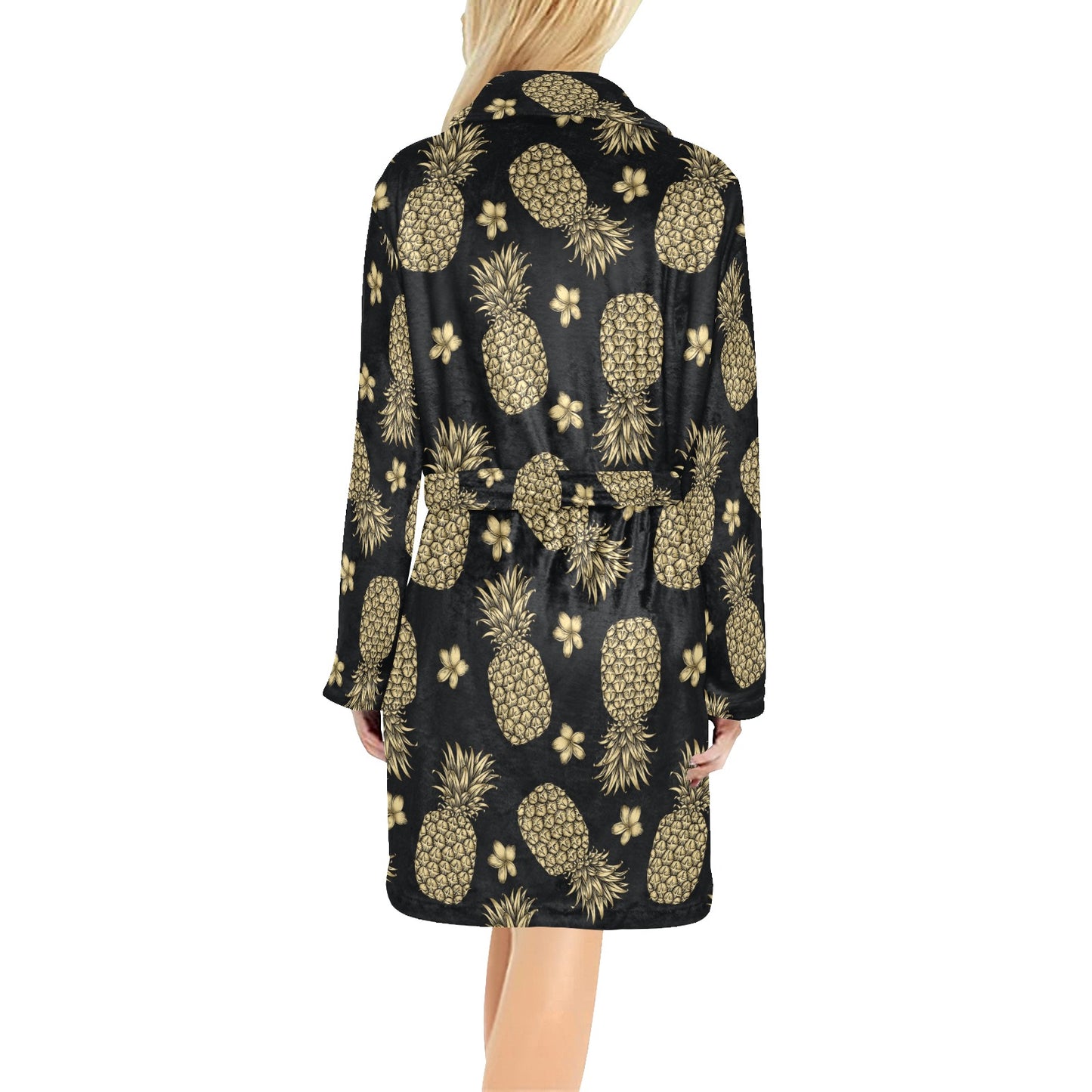 Gold Pineapple Hibiscus Women's Fleece Robe