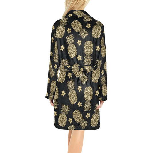 Gold Pineapple Hibiscus Women's Fleece Robe