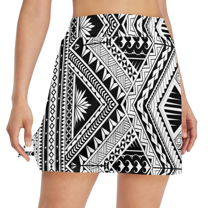 Samoan Tattoo Style Print Design LKS307 17" Golf & Pickleball Skort with Pockets