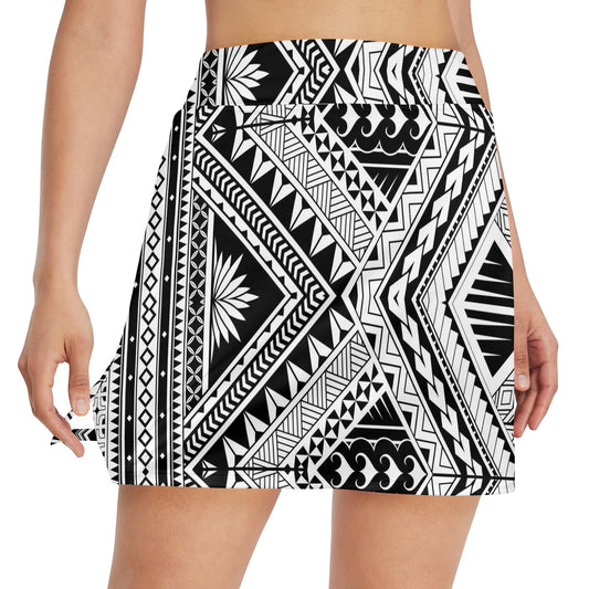 Samoan Tattoo Style Print Design LKS307 17" Golf & Pickleball Skort with Pockets