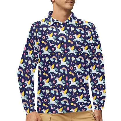 Pegasus Pattern Print Design 05 Long Sleeve Polo Shirt For Men's