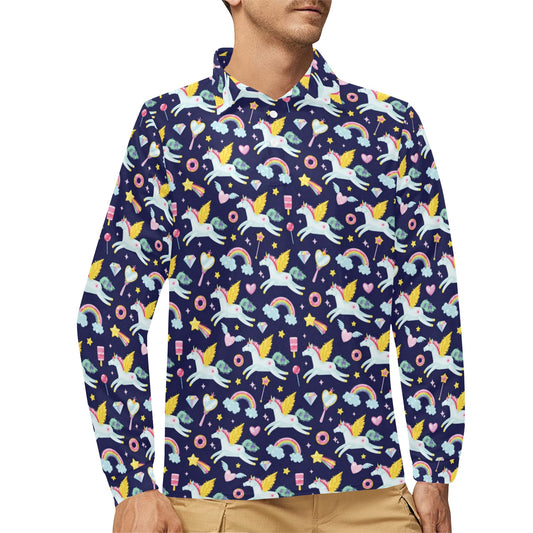 Pegasus Pattern Print Design 05 Long Sleeve Polo Shirt For Men's