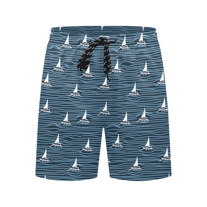 Sailboat Print Design LKS303 Men's Swim Trunks Beach Shorts