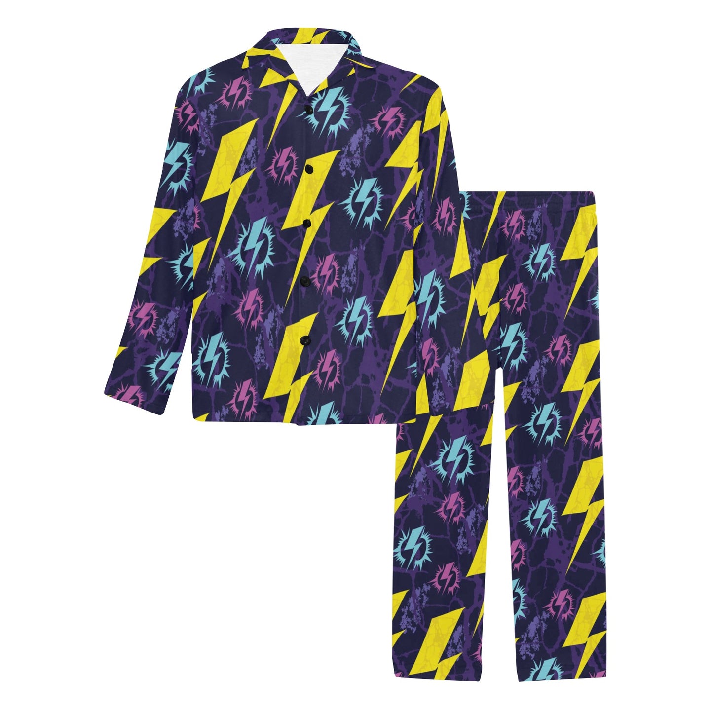 Lightning Thunder Pattern Print Design 01 Men's Long Pajama Set