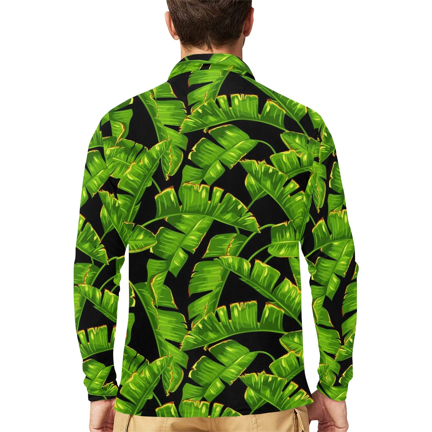Banana Leaf Pattern Print Design BL06 Long Sleeve Polo Shirt For Men's
