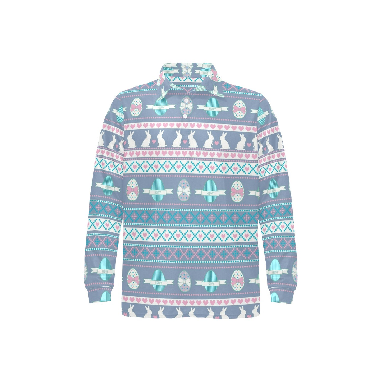 Easter Eggs Pattern Print Design RB013 Long Sleeve Polo Shirt For Men's