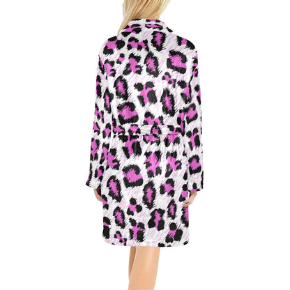 Leopard Pink Skin Print Women's Fleece Robe