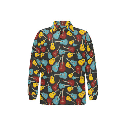 Acoustic Guitar Pattern Print Design 01 Long Sleeve Polo Shirt For Men's