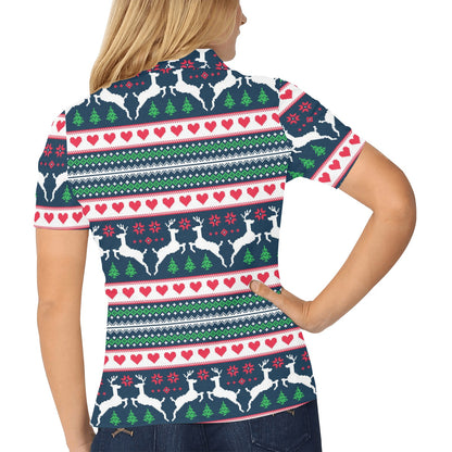 Reindeer Pattern Print Design 03 Women's Polo Shirt