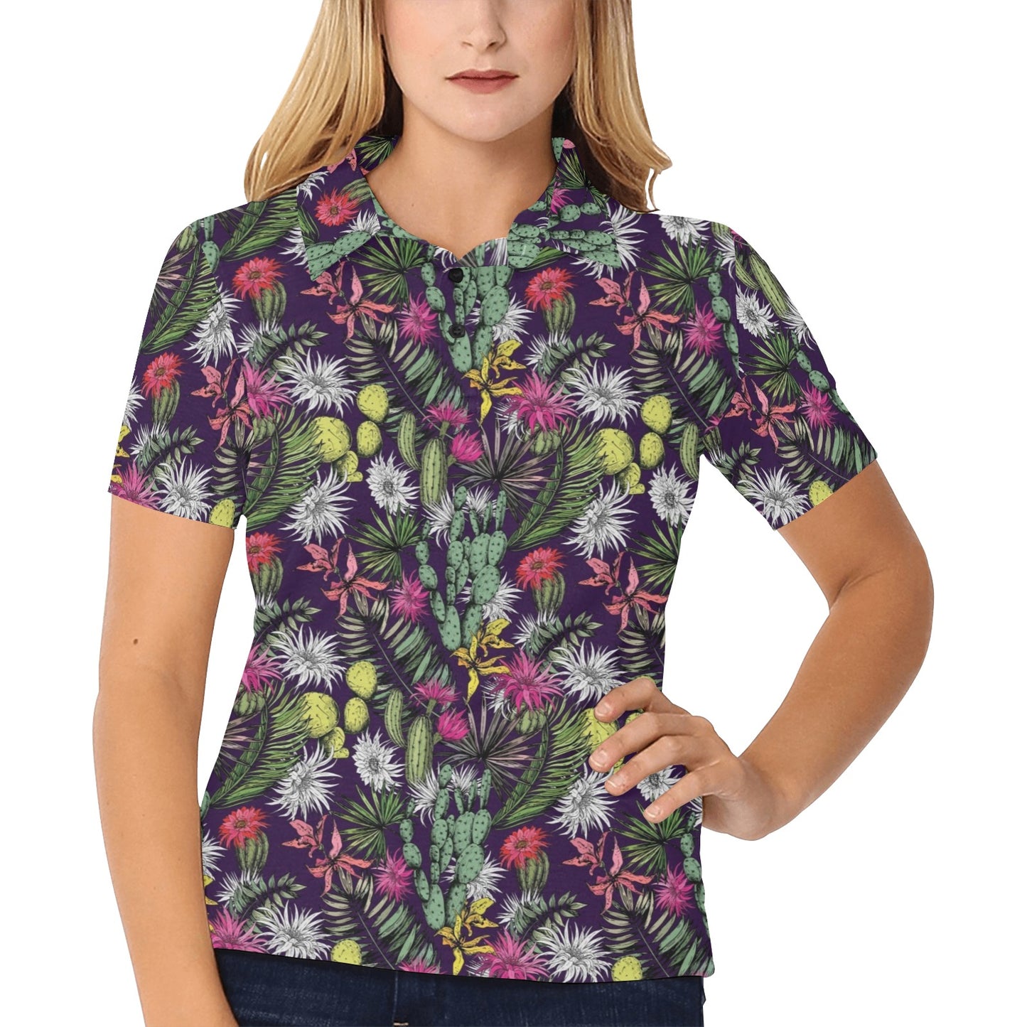 Cactus Pattern Print Design 08 Women's Polo Shirt