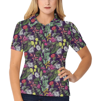 Cactus Pattern Print Design 08 Women's Polo Shirt