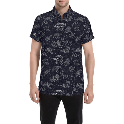 Zodiac Print Design LKS304 Men Short Sleeve Button Up Shirt