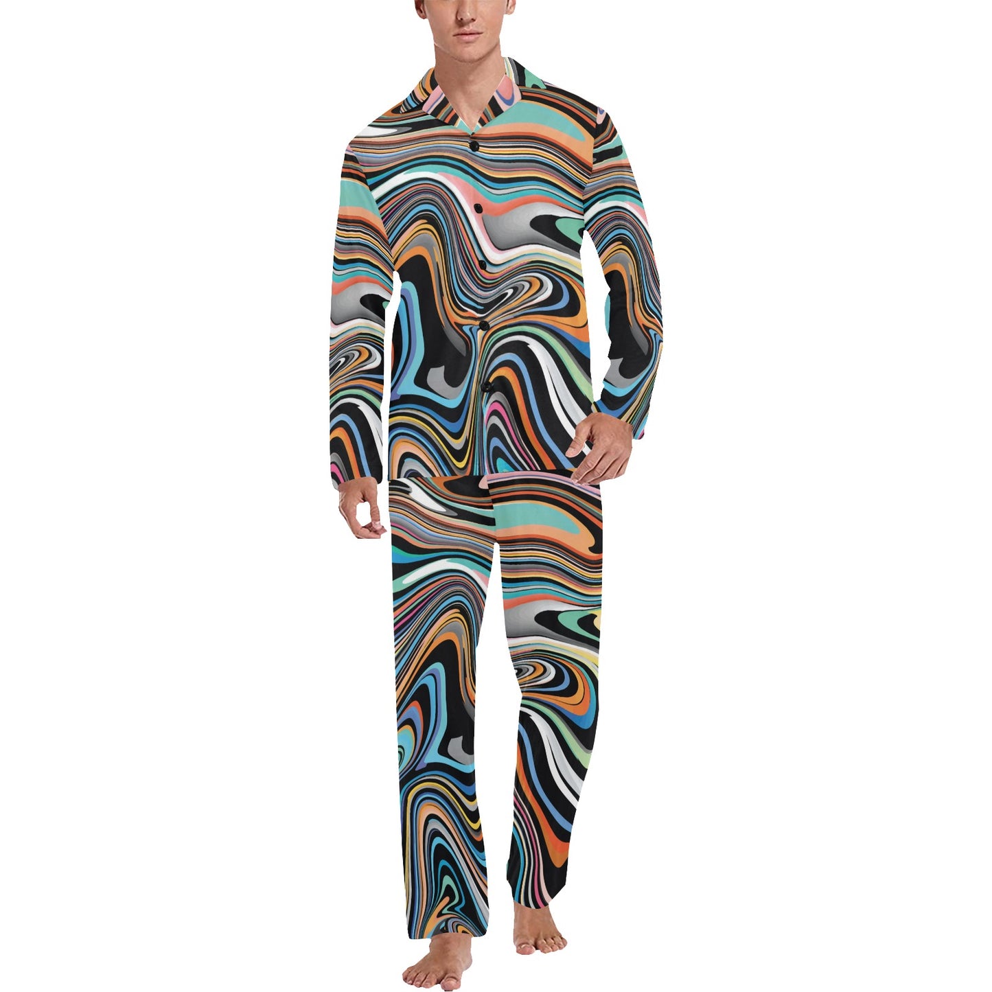 Liquid Pattern Print Design 02 Men's Long Pajama Set