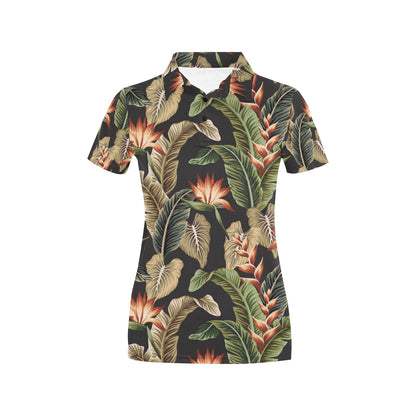 Tropical Flower Pattern Print Design TF014 Women's Polo Shirt