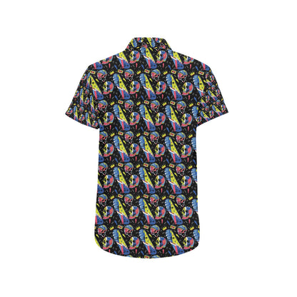 Skateboard Print Design LKS304 Men Short Sleeve Button Up Shirt